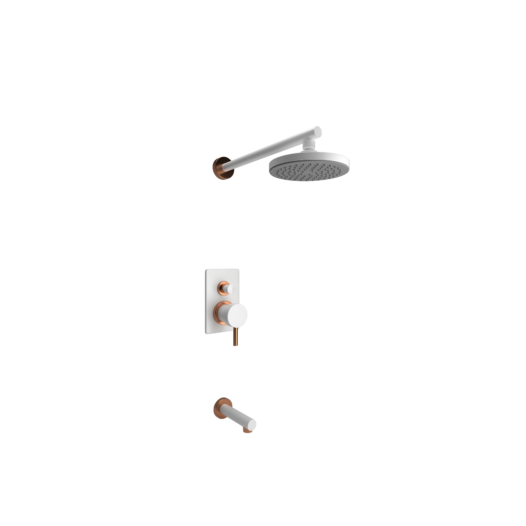 Combo de grifería de baño estalgrif arona monocomando lavatorio pico alto bañera y bidet blanco y cobre, , large image number 3