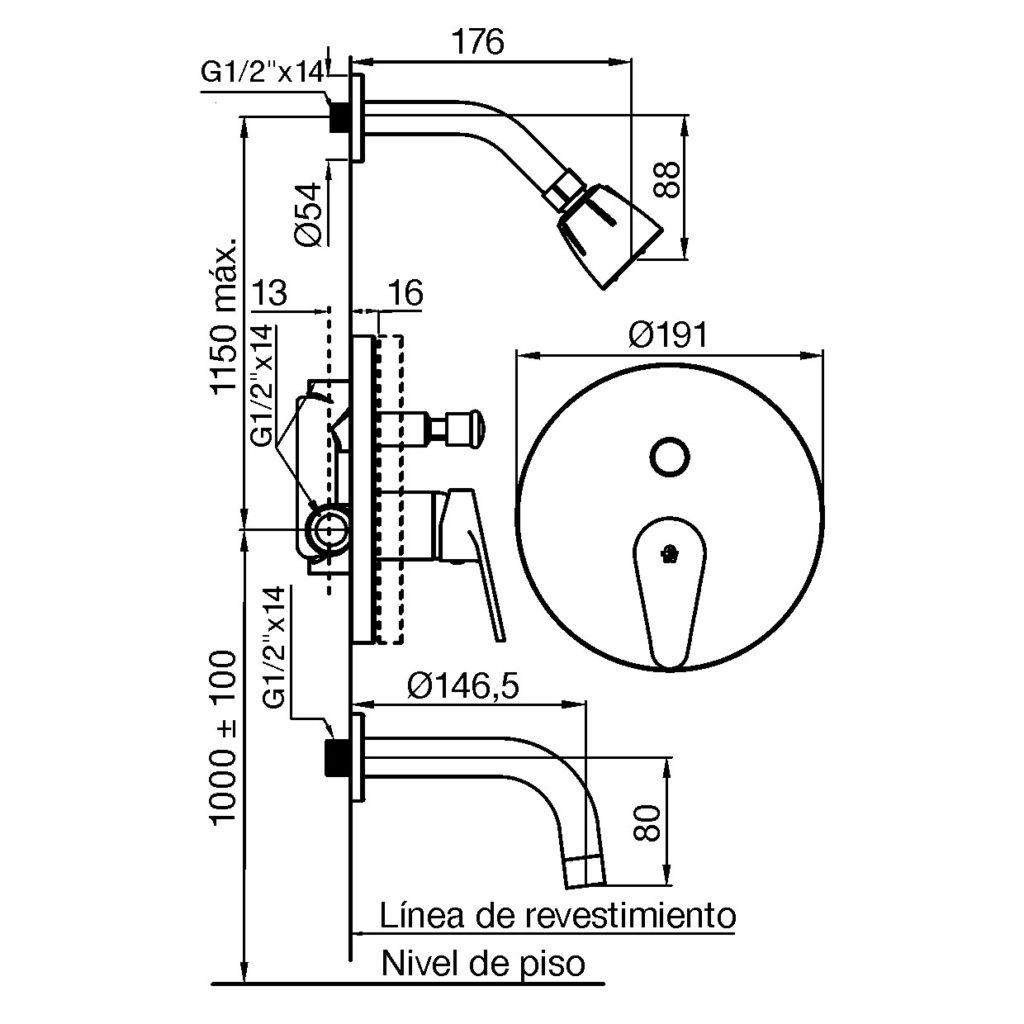 Combo de grifería de baño monocomando fv compacta cromo ducha de embutir-bidet y lavatorio, , large image number 6
