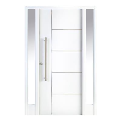 Puerta de exterior Nexo Deluxe 5 tableros blanco pintura final con 2 laterales vidriados lado derecho 135 D504D