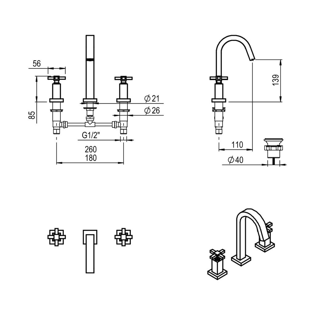 Combo de grifería de baño hidromet geometry crz ducha-bidet y lavatorio cromo, , large image number 4
