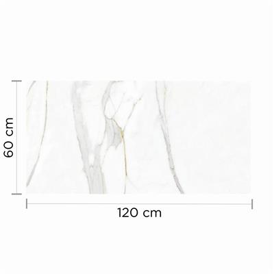 Porcelanato Vite Calacata 60x120 blanco y beige simil marmol pulido