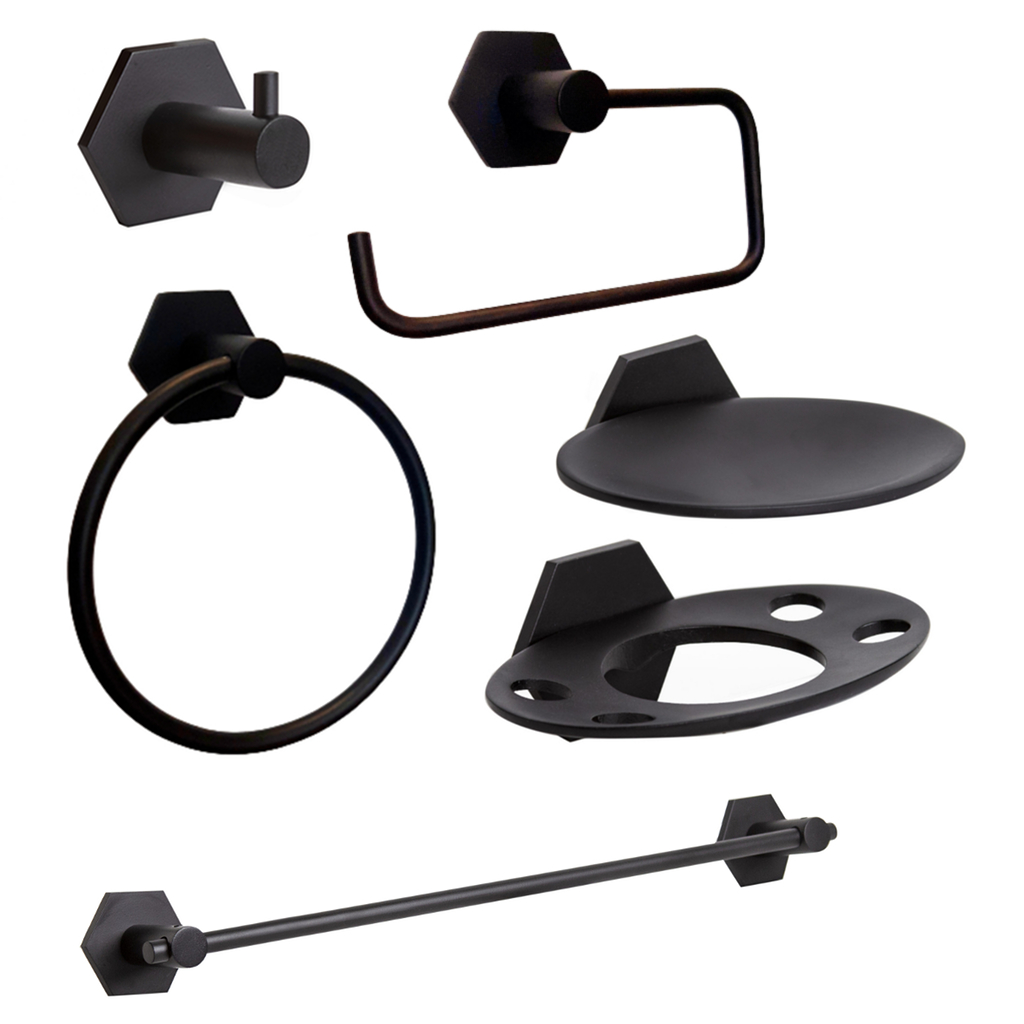 Combo kit de accesorios baño ottone design hexa negro 6 piezas, , large image number 0