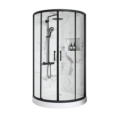 Box de ducha vidrio transparente con receptáculo semicircular negro Gorena hong kong 80 x 195 cm