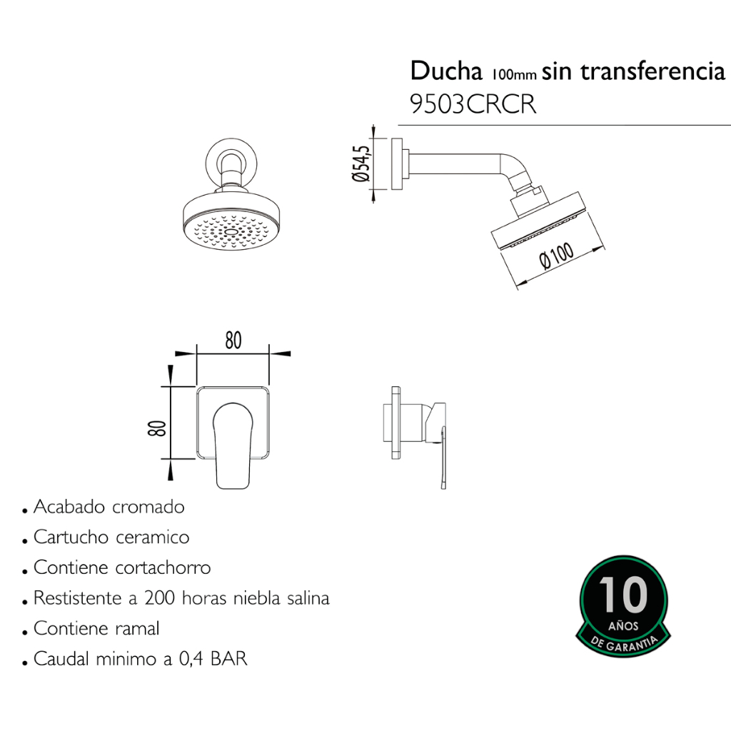 Griferia de Ducha S/Transf Embutir Hidromet Small Monocomando Cromo, , large image number 1