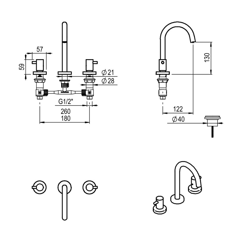 Combo de grifería hidromet mini lavatorio, bidet y bañera lever cromo, , large image number 1