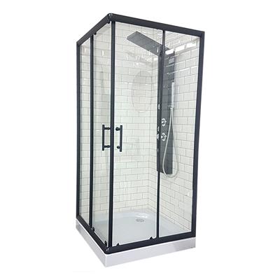 Box de ducha con receptáculo cuadrado vidrio transparente negro Gorena toronto 80x80 8025nt